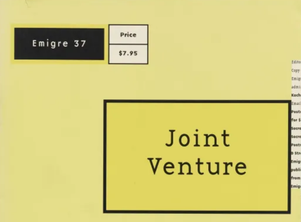 Cover of Joint Venture / Emigre 37
