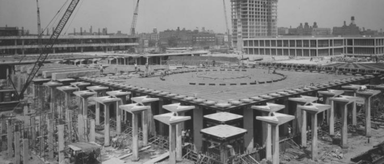 Historical image of the construction of UIC campus.